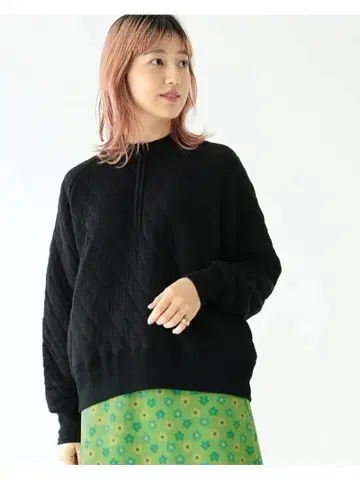 BEAMS BOY 퀼팅 하프 지퍼 풀오버 티셔츠 블랙 F