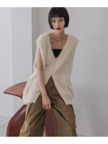 샤기 ZIP 베스트 LOWRYS FARM 로리즈팜 화이트