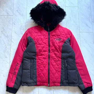 Harley-Davidson 퀼팅 다운 자켓 로고 자수 레드