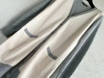 미츠코시 이세탄 캐시미어 100% 내추럴 바이컬러 니트 가디건