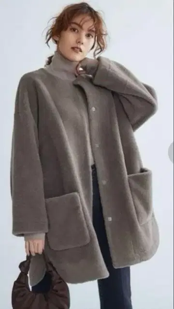 Mila Owen 노카라 셔츠 커브 포아 자켓 모카