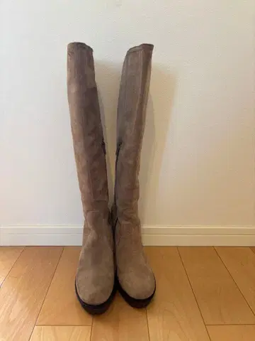 베이지 스웨이드 롱 부츠 힐 10cm