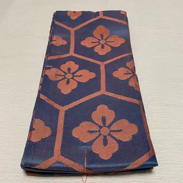 네이비와 오렌지 꽃무늬 반폭 오비 [미사용품] 120707