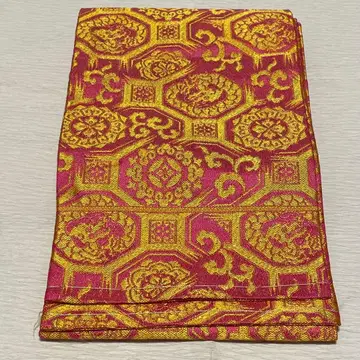 빨간색과 금색 용의 팔각형 무늬 [ 반폭 오비 ] 120708