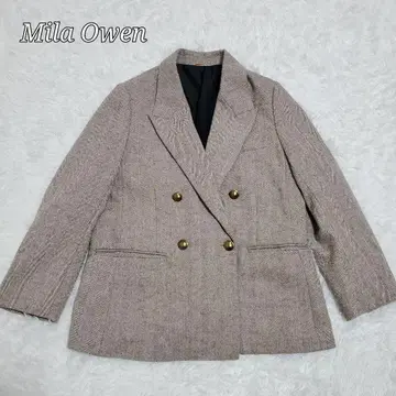 Mila Owen 테일러드 자켓 골드 버튼 더블 헤링본