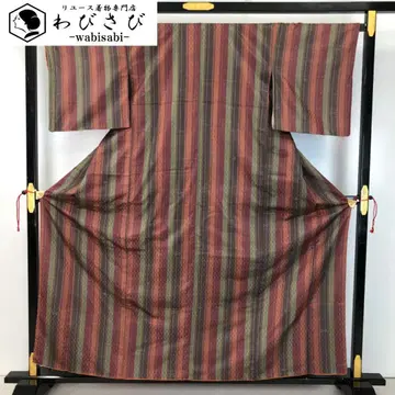 명주 기모노 세로 줄무늬 패턴 격자 무늬 류큐 패턴  K-5560