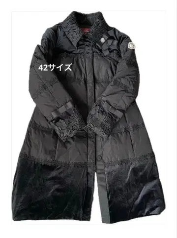 Super Beauty 블랙 벨로아 절개 레이스 다운 코트 42