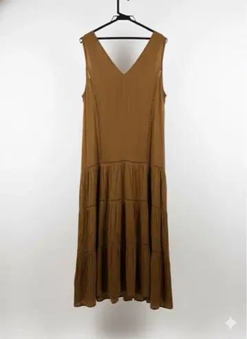 머스타드 슬리브리스 V넥 롱 원피스