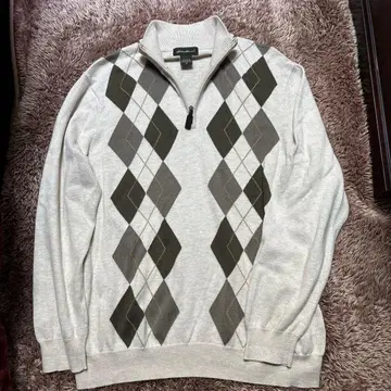 90s Eddie Bauer 코튼 아가일 니트 하프 지퍼 구제 의류