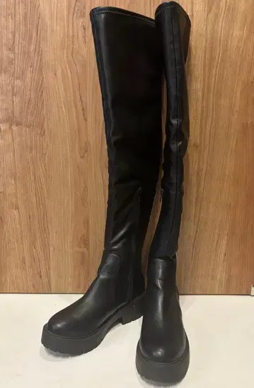 스나이델 블랙 니하이 부츠 통굽