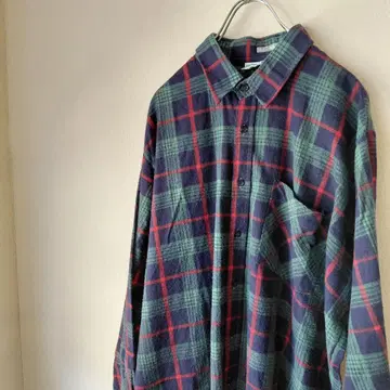 구제 의류 플란넬 원피스 롱 플란넬 셔츠 체크 그린 /N9090