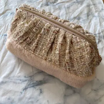 Francfranc 트위드 퍼 와이어 파우치 라이트 핑크