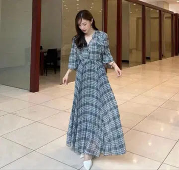 체크 프린트 플리츠 원피스 COCODEAL 사이즈 1