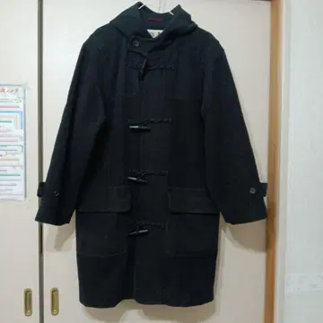 남성용, 다크 그레이 더플 코트 후드 부착