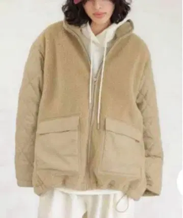 LEPSIM 스탠드 보아 퀼트 자켓 베이지 프리