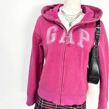 y2k GAP 스팽글 로고 플리스 지퍼 후드티
