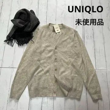 [ 미사용품 ] UNIQLO 프리미엄 라무 V넥 가디건 내추럴 M