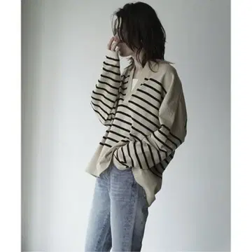 [ CLANE ] WIDE HENRY BORDER TOPS: 보더 베이지