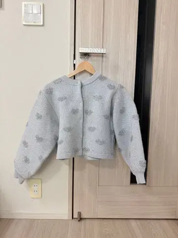 AMERI HEART LAME KNIT CARDIGAN TOP (그레이)