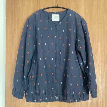 Sally Scott 노카라 자켓 네이비 버섯 패턴 자수