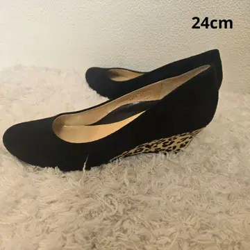 Pitti 스웨이드 펌프스 블랙 송치 레오파드 24cm