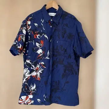 MAJUN 꽃무늬 반팔 셔츠 XXL 네이비