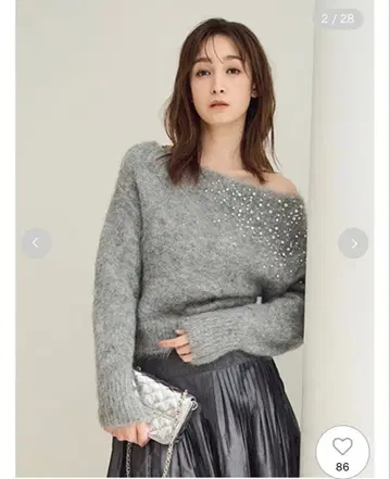 [ 미사용 새상품 ] FRAY I.D 알파카 샤기 비쥬 오프숄더 니트