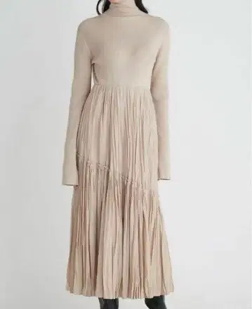Mila Owen 니트 도킹 와셔 플리츠 원피스 베이지