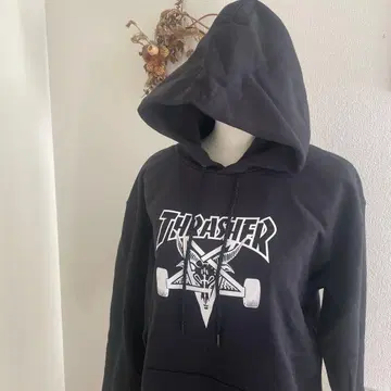 THRASHER 블랙 후드티 트레셔 s 남성용 여성용 블랙