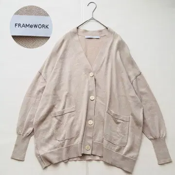 FRAMeWORK 울 100 V넥 빅 가디건 핑크 베이지