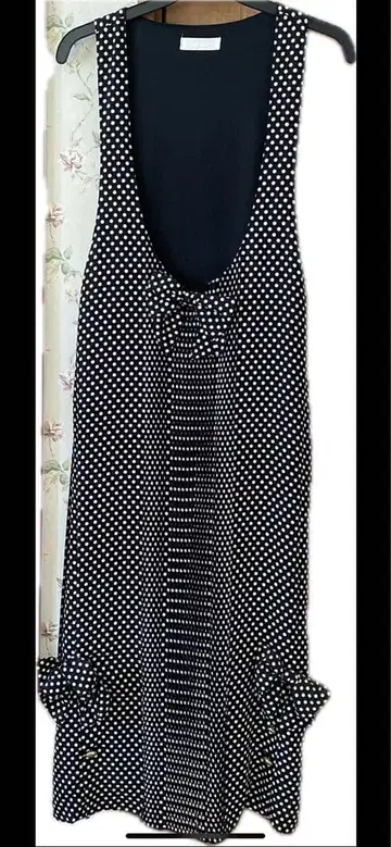 핑크 하우스 점퍼 스커트 블랙 도트 무늬 롱 기장