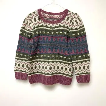 페어아일 패턴 니트 스웨터 긴팔 멀티 컬러