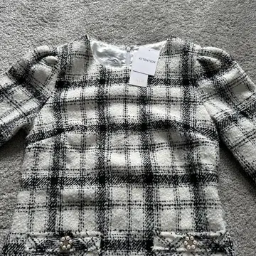 포켓 부착 펄 장식 체크 무늬 트위드 원피스 tocco closet