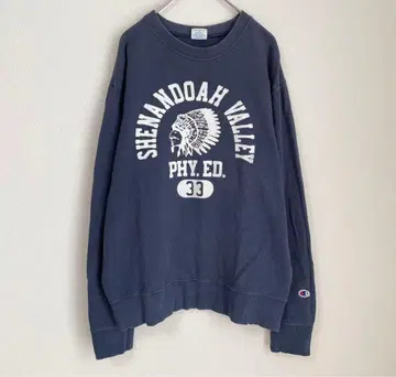 챔피온 인디언 헤드 맨투맨 트레이닝복 프린트 바랜 색 네이비