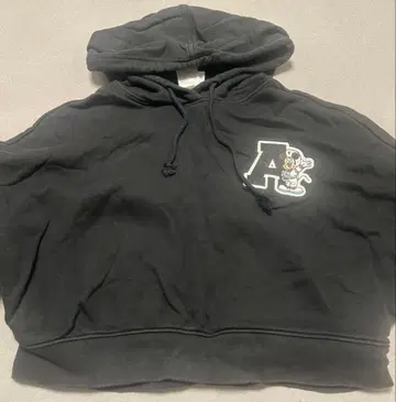 adidas Disney 후드 부착 크롭 후드티 블랙