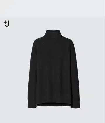 새상품 유니클로 +J 프리미엄 라무 케이블 하이넥 스웨터 블랙 XL