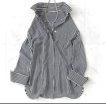 컨디션 최상 두지엠 클라세 실크 스트라이프 셔츠 블랙 x 화이트 긴팔