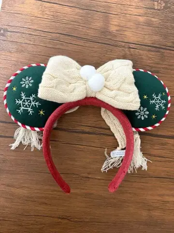 Disney 크리스마스 머리띠 2025 그린 빨간색 리본