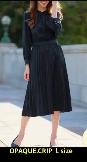 OPAQUE.Crip 네이비 플리츠 원피스