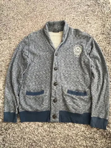 291295=HOMME 스컬 프린트 버튼 리브 가디건 블루 계열