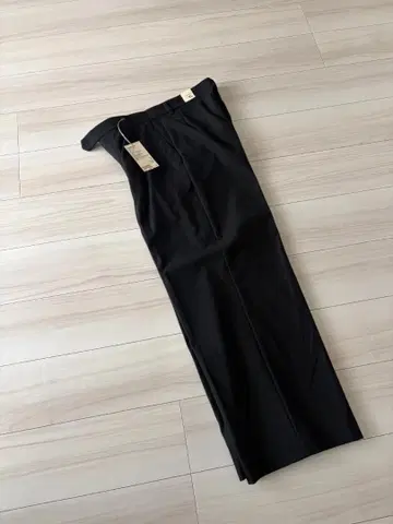 미사용 새상품 무인양품 여성 스트레치 기모 턱 와이드 팬츠 블랙 XL