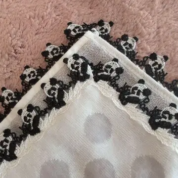 친자와 레이스 팬더 도트 화이트 시즌 타월 손수건