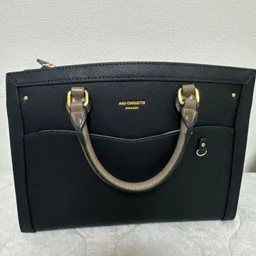 &chouette 클리어 포켓 부착 바이컬러 핸들 토트 블랙