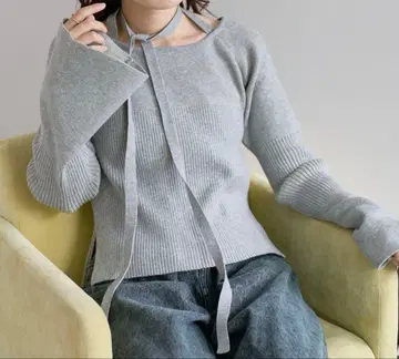 Kastane 보타이 배색 리브 니트