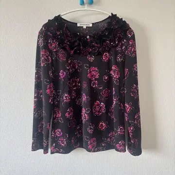 HANAEMORI 꽃무늬 프릴 긴팔 셔츠 L