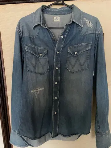 Wrangler 데님 블루 긴팔 셔츠 15x33