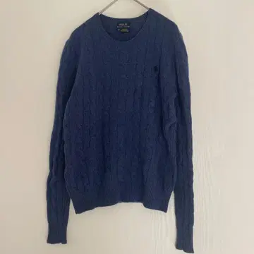 폴로 랄프로렌 케이블 니트 XS 캐시미어 혼방 라이트 네이비 홀스 로고