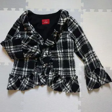 PINK HOUSES 타탄 체크 프릴 자켓 [ 블랙 ]