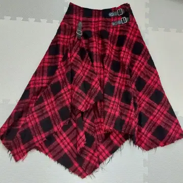 PINK HOUSE 타탄 체크 패턴 비대칭 스커트 (빨간색)