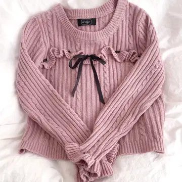 evelyn 핑크 리본 포함 프릴 긴팔 니트